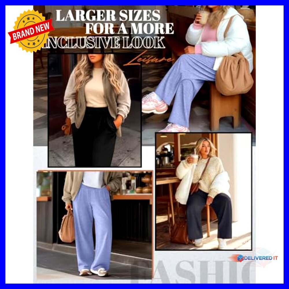 Plus Size Wide Leg Yoga Pants High Waist Sweatpants Lounge Pants with Pockets - Picture 3 of 7